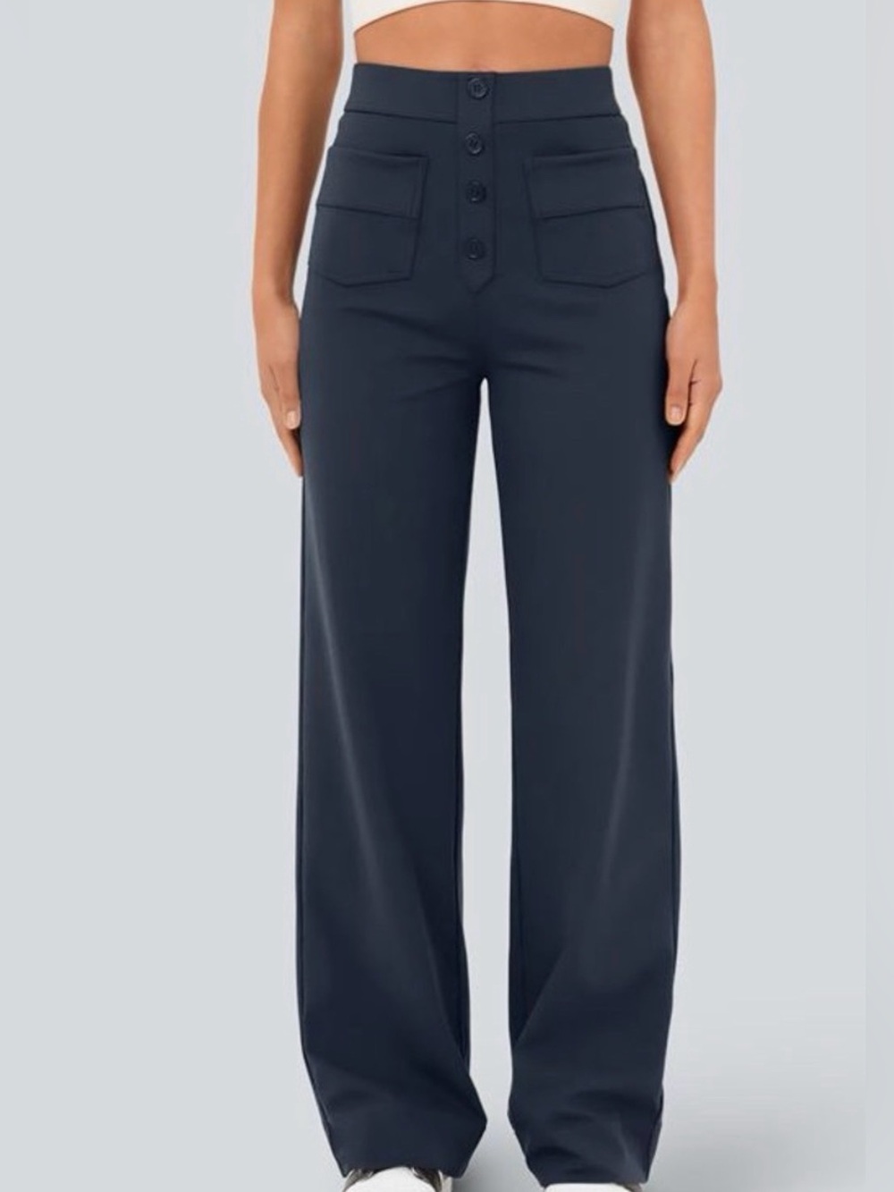 HALARA Day Stretch Navy Wide-Leg High-Waist Pants with Front Buttons
